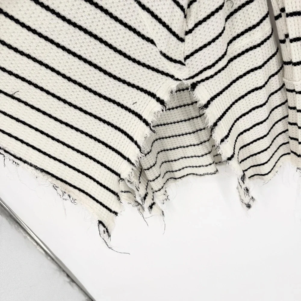 Free People Sunset Park Oversized Thermal‎ Tunic Black/White Striped Size L Boho